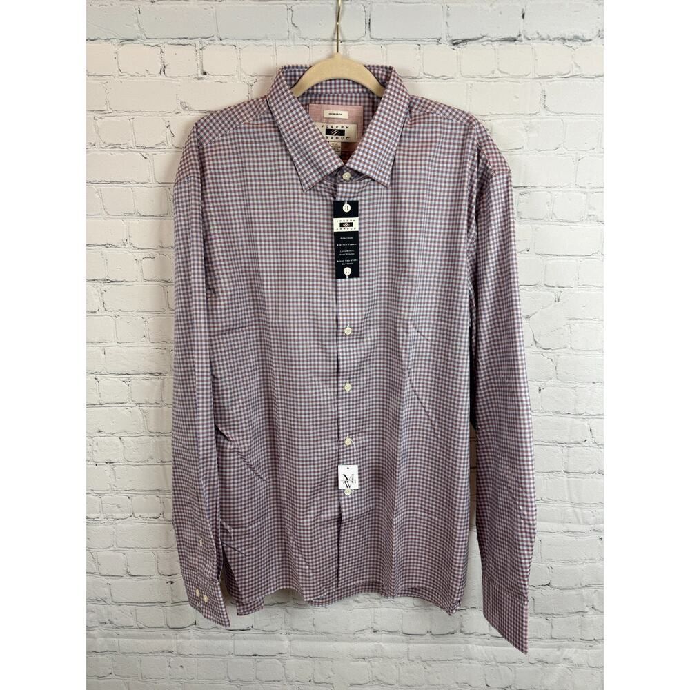 JOSEPH ABBOUD 100% cotton non-iron check gingham dress mens shirt XXL NWT